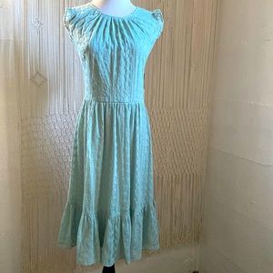 Calvin Klein Sage Ruffle Eyelet Dress Medium